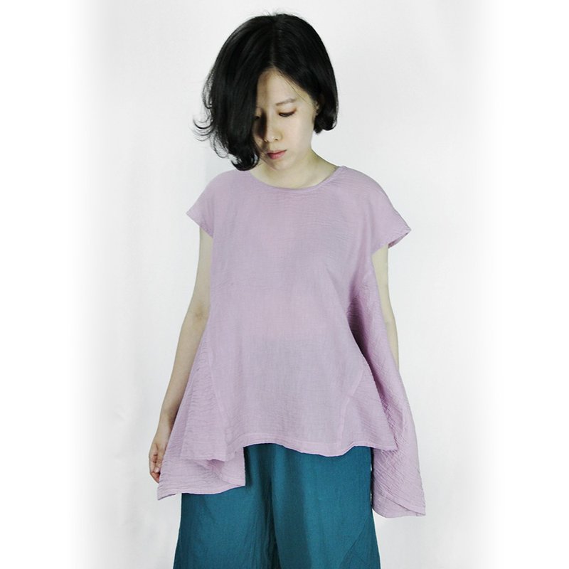 [Slow voice] Fly lightly and irregularly draped tops - Women's Tops - Cotton & Hemp 