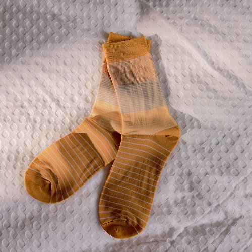 ORINGO 林果良品 暮色條紋紳士襪 芥末黃