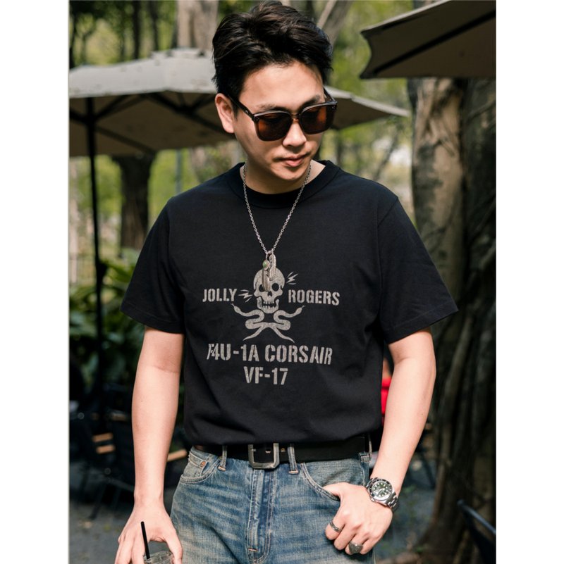 美式復古印花T-SHIRT 純棉 水性油墨 短袖 舒適透氣 美軍 噴射機 - 男 T 恤 - 棉．麻 黑色