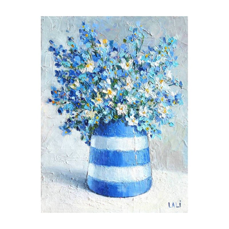 Forget-me-nots Original Oil Painting Modern art Blue Floral art 24x18cm Impasto - Illustration, Painting & Calligraphy - Other Materials Blue