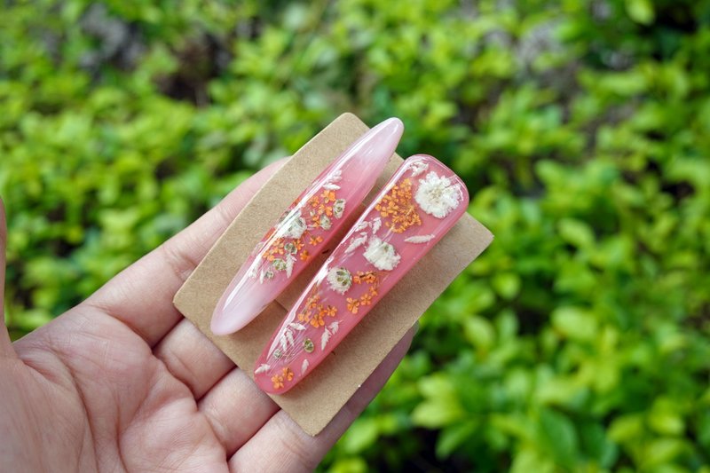 [Red and Orange Flowers] Handmade rubber hairpins set of two - Hair Accessories - Resin Red