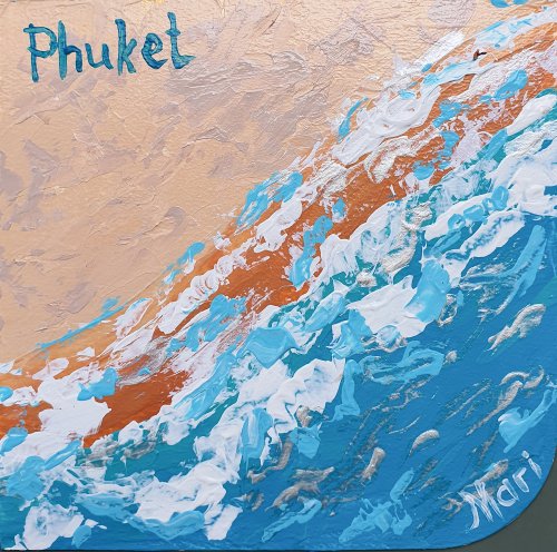 marina-fisher-art Beach Sand Painting Phuket Thailand Original Art Seascape Holidays Wave Sea Foam