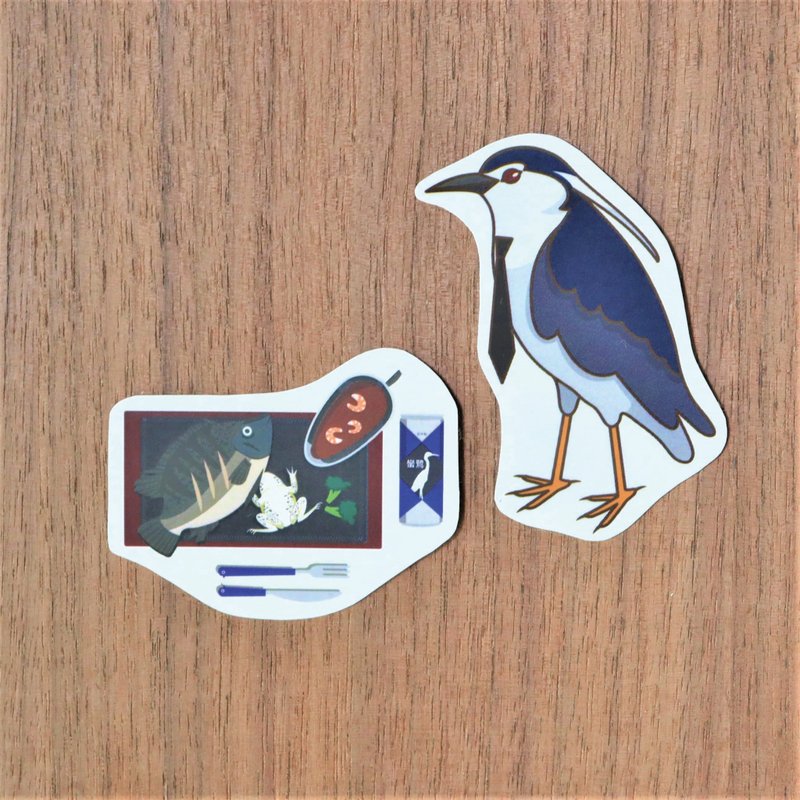 鳥貼紙 | 夜鷺晚班上班族 | 私房菜系列 - 貼紙 - 紙 藍色