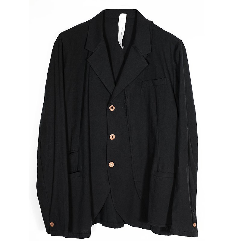 DOUBLE LAYER BLAZER - เสื้อสูท/เสื้อคลุมยาว - ผ้าฝ้าย/ผ้าลินิน สีดำ
