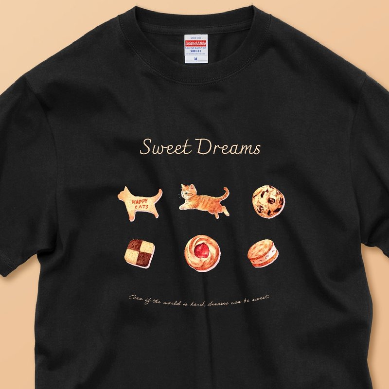 SWEET DREAMS_猫とクッキー/ 安心のクオリティ/定番コットンTシャツ - 女 T 恤 - 棉．麻 白色