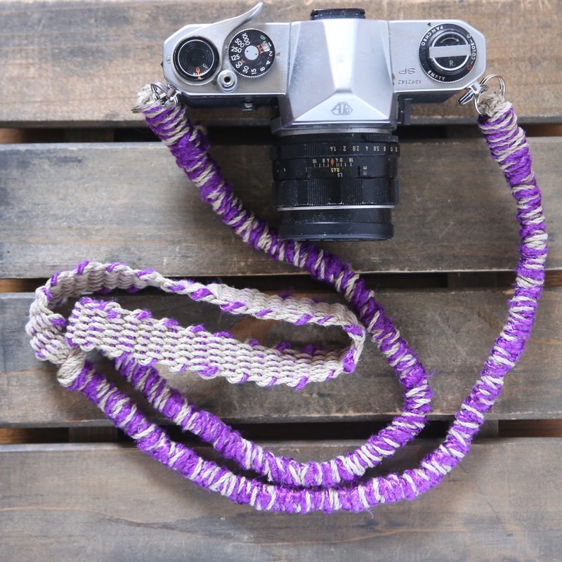 Purple silk thread hemp camera strap/double ring - ขาตั้งกล้อง - ผ้าฝ้าย/ผ้าลินิน สีม่วง