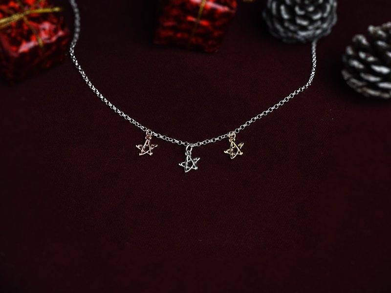 3色小星星 | 純銀項鍊 鍍K金 玫瑰金 細鍊 聖誕禮物 - 項鍊 - 純銀 多色