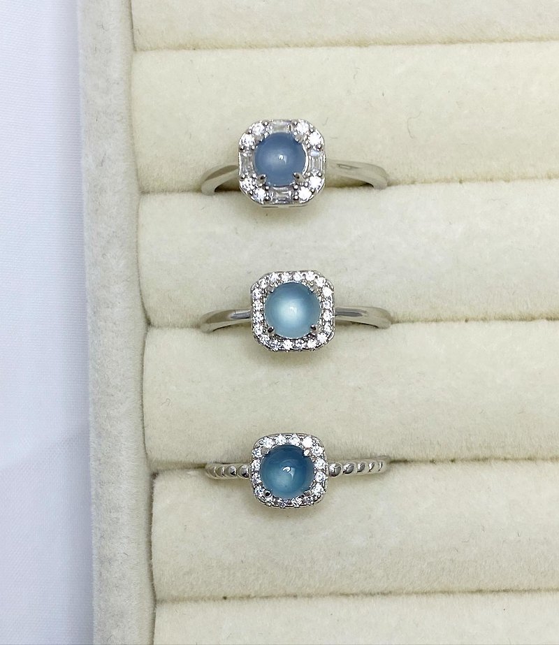 Natural Burmese Jadeite A Blue Egg Face Square Sterling Silver Design Ring - แหวนทั่วไป - เครื่องประดับ สีน้ำเงิน