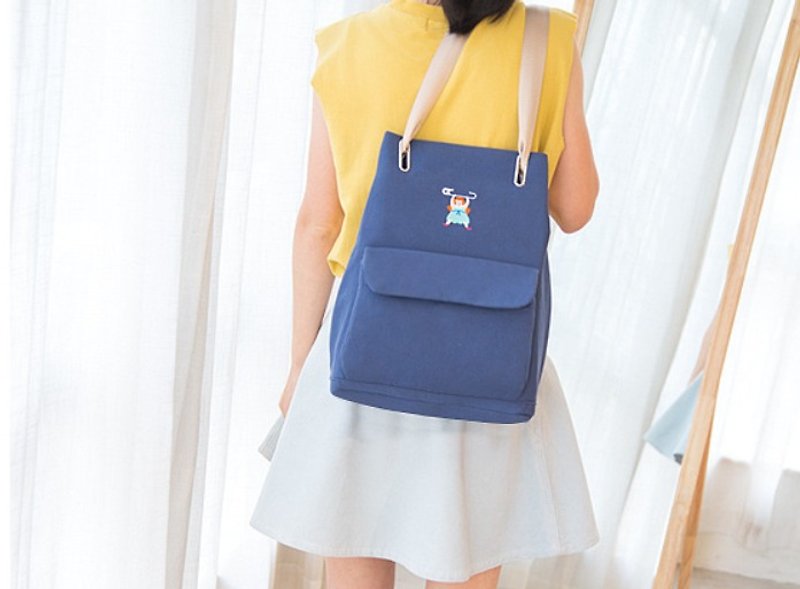 Bentoy x cotton candy girl -2WAY pack - Blue - Messenger Bags & Sling Bags - Cotton & Hemp 