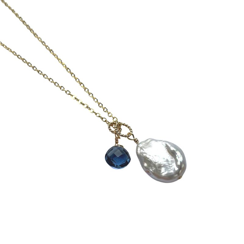 Baroque Pearl London Blue Quartz Pendant Necklace - สร้อยคอ - ไข่มุก 