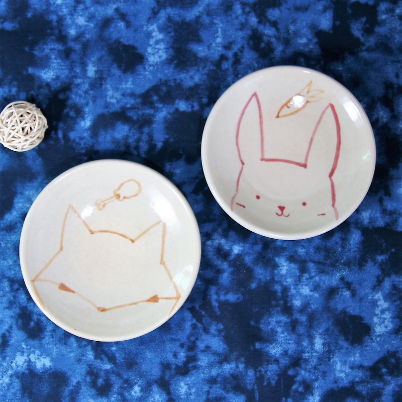 可愛動物手繪陶盤,餐盤,菜盤,水果盤,點心盤-直徑約11.5公分 - 小碟/醬油碟 - 陶 白色