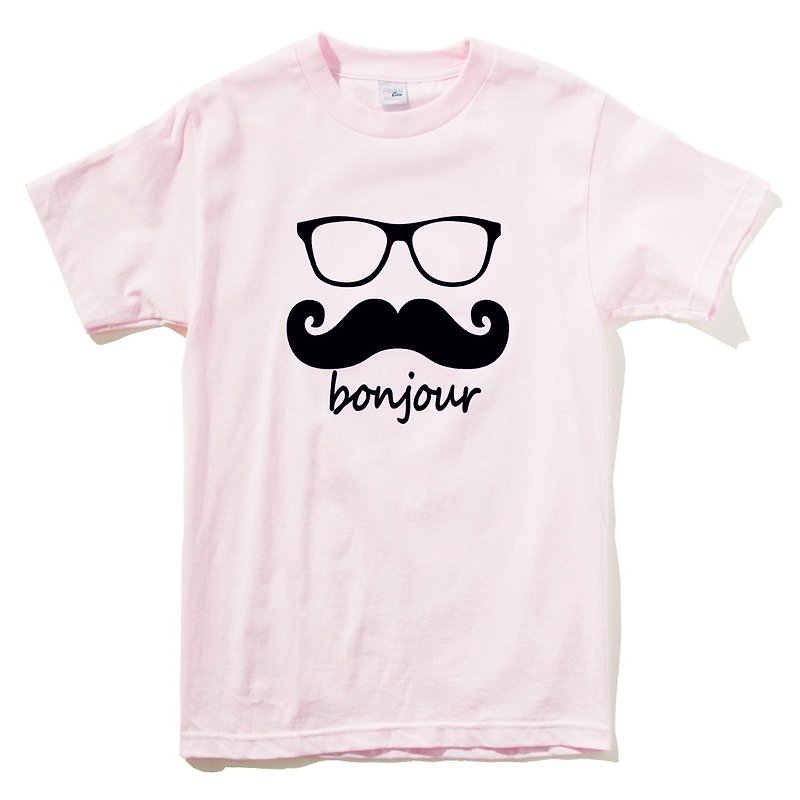 bonjour pink t shirt - เสื้อยืดผู้หญิง - ผ้าฝ้าย/ผ้าลินิน สึชมพู