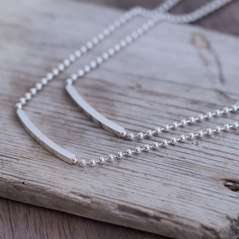 Bar Ball Chain Pair Necklace Silver 925 - สร้อยคอ - โลหะ สีเงิน