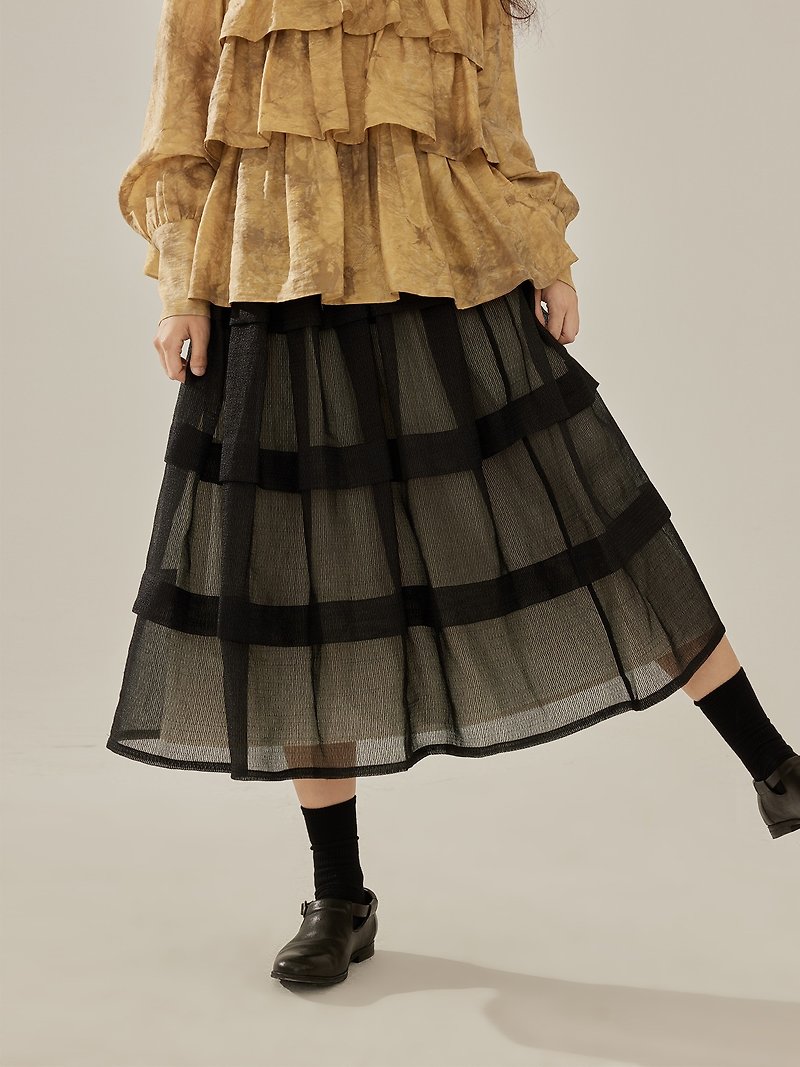 Mangore Elegant Contrast Striped Mesh Skirt - Skirts - Other Materials Black