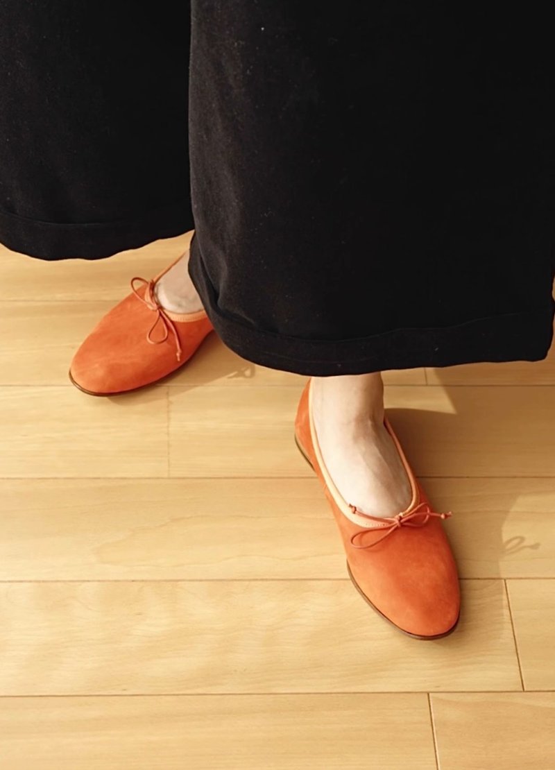 NUBUCK French retro ballet shoes slip-on granny shoes orange - Mary Jane Shoes & Ballet Shoes - Genuine Leather Orange