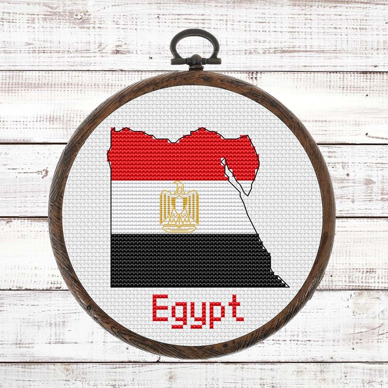 Map of Egypt with national emblem Cross Stitch Pattern Modern, Egypt Flag chart - 手工藝教學/工具書 - 其他材質 