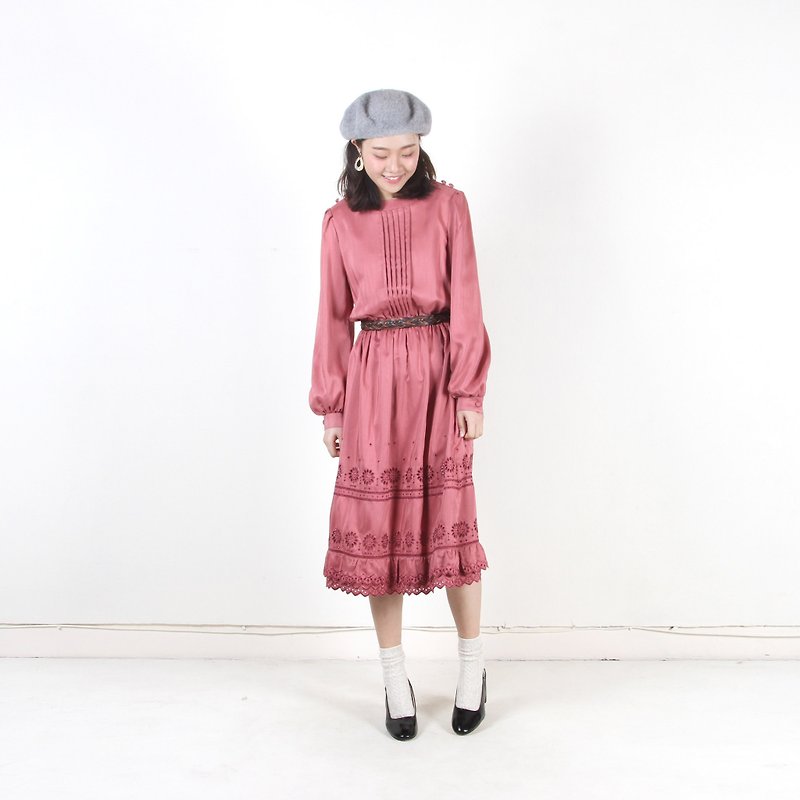 Ancient】 【egg plant Showa beauty printed vintage dress - One Piece Dresses - Polyester Pink