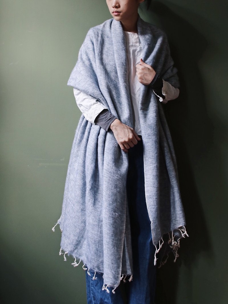 OMAKE Select Blended Long Shawl Blanket_Light Grey Blue - Knit Scarves & Wraps - Cotton & Hemp Gray