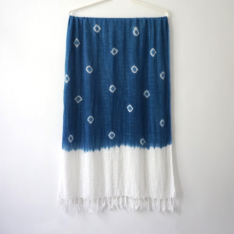 S.A x  Diamond, Indigo dyed Handmade Pure Cotton Scarf - Knit Scarves & Wraps - Cotton & Hemp Blue