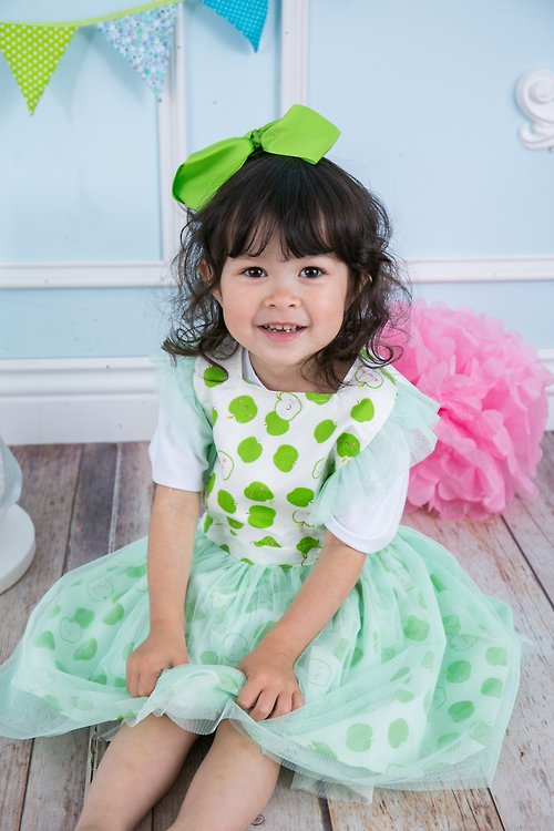 Cutie Bella 美好生活精品館 兒童圍裙工作服畫畫衣 蕾絲紗裙洋裝 Green Apple