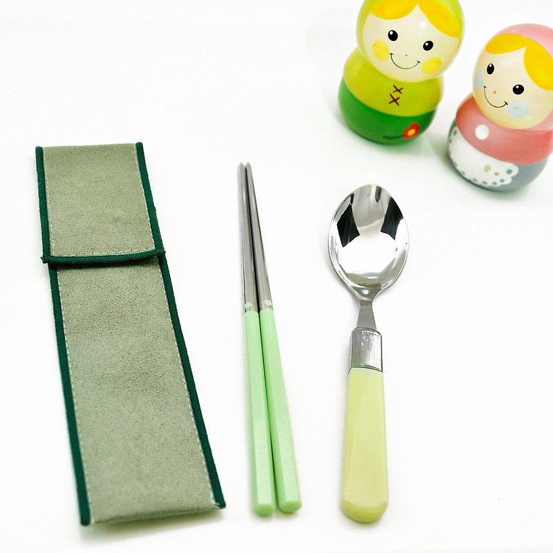 台灣第一筷✦薄荷糖餐具組✦小件筷匙組 - 筷子/筷架 - 其他金屬 綠色