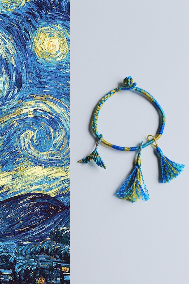 Chunqiu Original | Starry Sky | Fully Handmade Kumihimo| Lucky Bracelet - Bracelets - Cotton & Hemp Blue