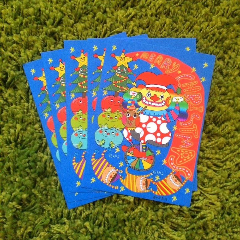 Flowers big nose postcard - Christmas Clowns five band together - การ์ด/โปสการ์ด - กระดาษ หลากหลายสี