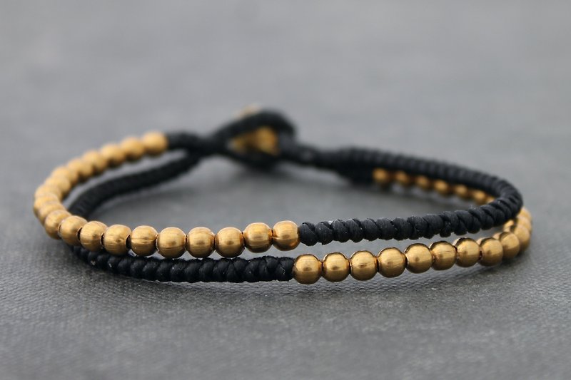 黃銅珠子編織手鍊手編織子線手鐲男女皆宜 - 手鍊/手環 - 其他金屬 黑色
