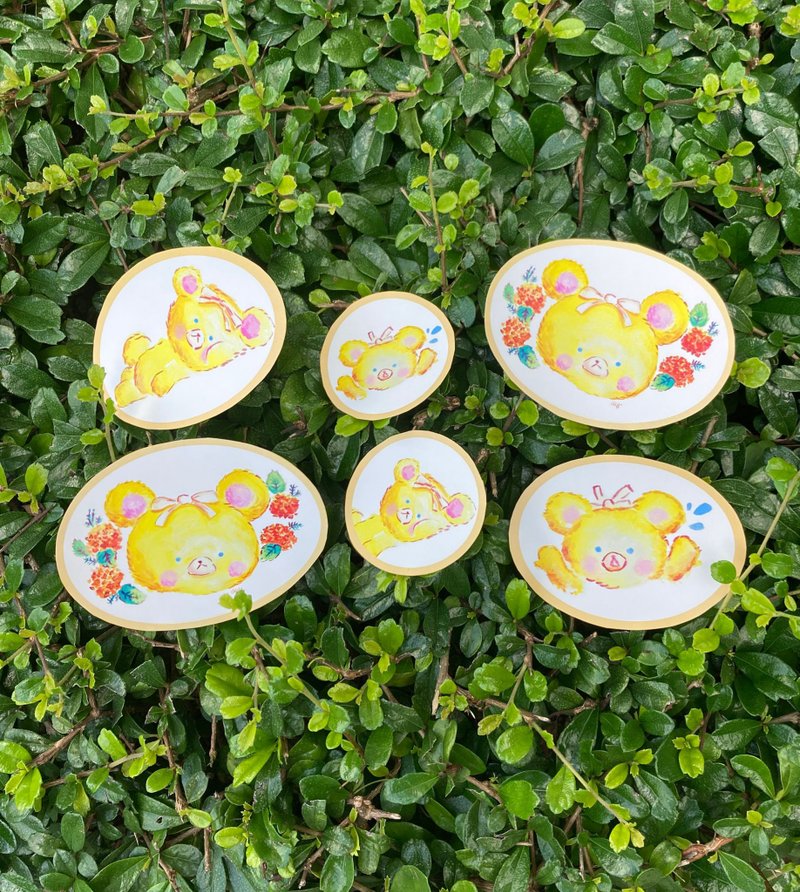 Bear Waterproof Sticker Set of 6 - สติกเกอร์ - กระดาษ สีเหลือง