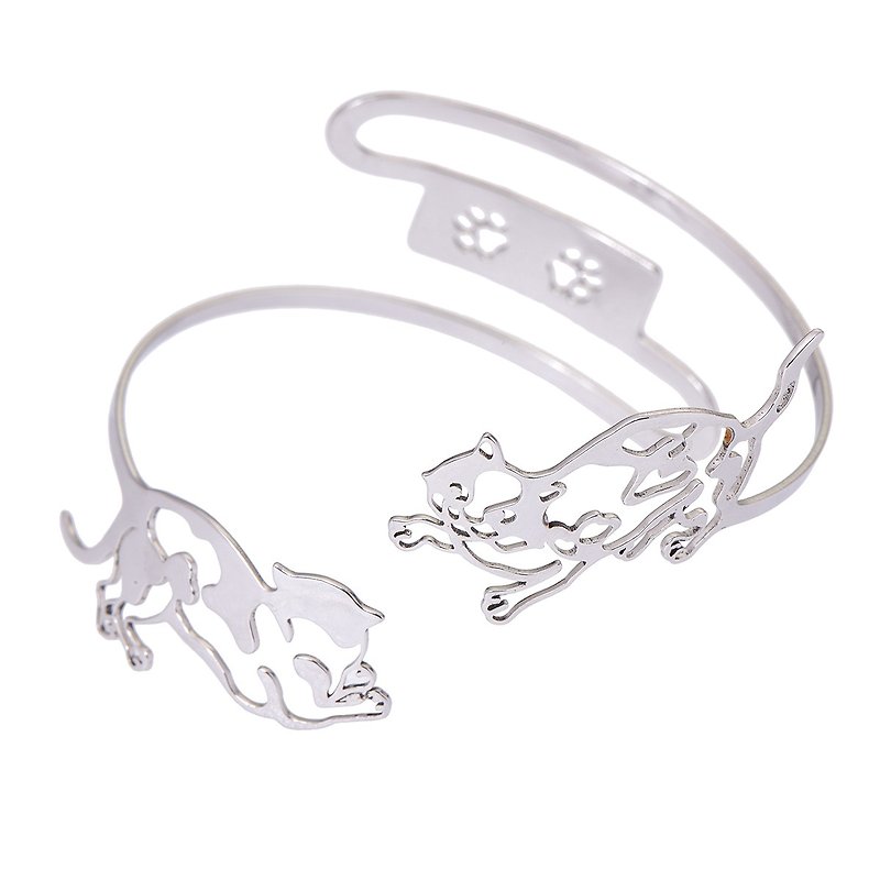 Stainless Steel Bracelets Silver - Cats and butterflies of longevity-Bracelet with cats and orchids
