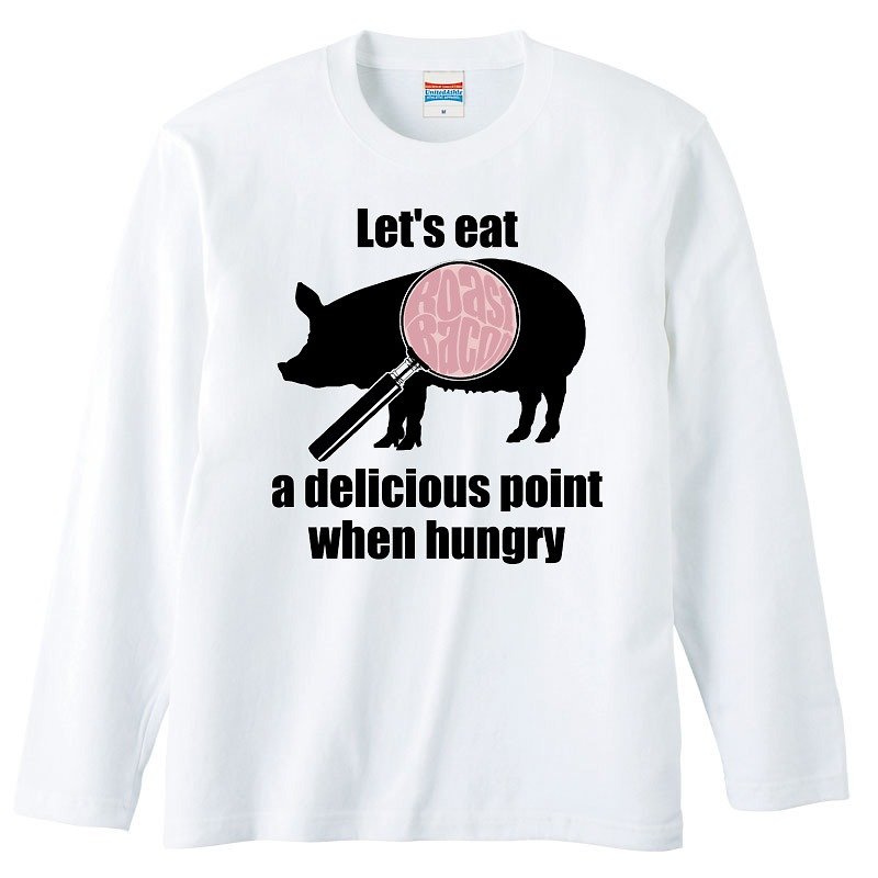 Long sleeve T-shirt / Delicious points / Pig - เสื้อยืดผู้ชาย - ผ้าฝ้าย/ผ้าลินิน ขาว