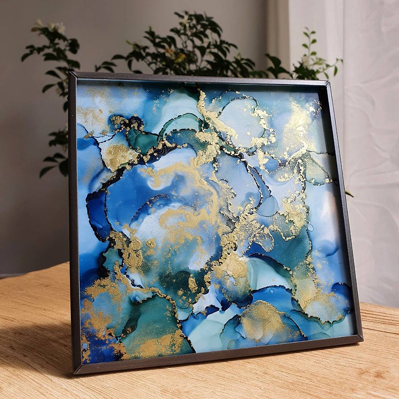 Alcohol ink material package - with frame + video - Morandi blue and green color - Illustration, Painting & Calligraphy - Paper 