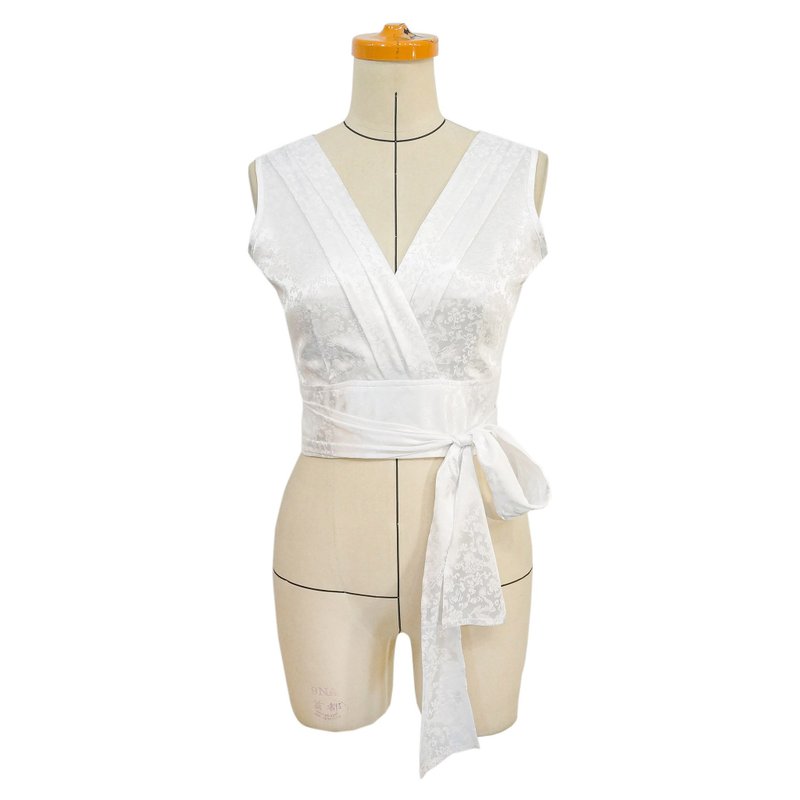 Aman No.52 white cross V-neck strappy top is also available in black - Women's Vests - Polyester White