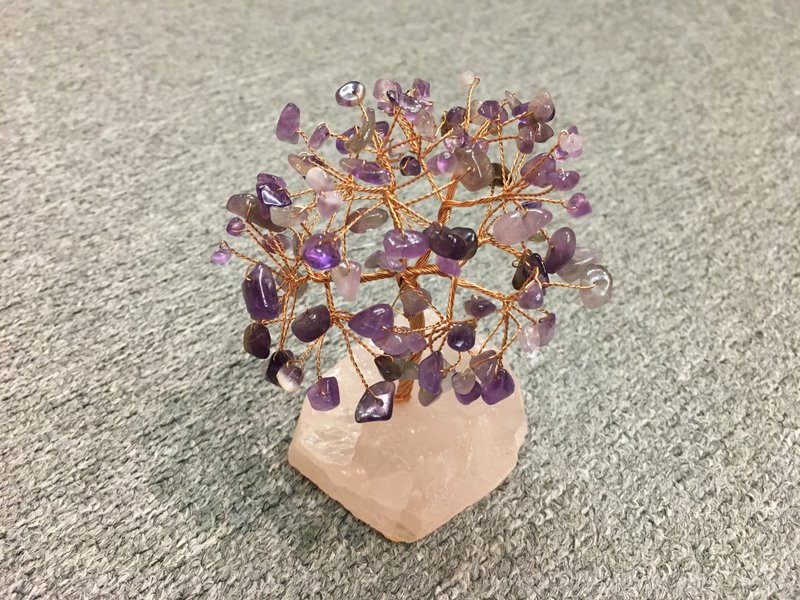 Natural amethyst Stone and rose quartz raw stone tree - helpful for career development and popularity - Items for Display - Crystal 