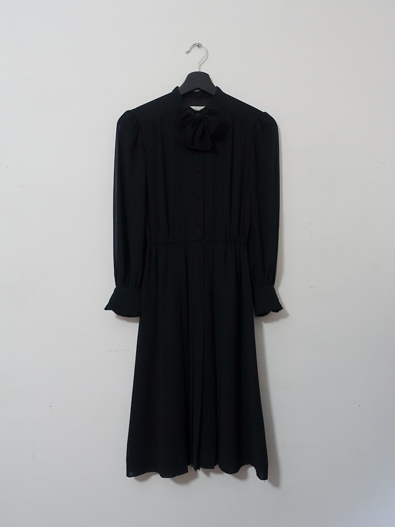 Awhile一時 | Vintage 長袖洋裝 no.645 - 連身裙 - 聚酯纖維 黑色