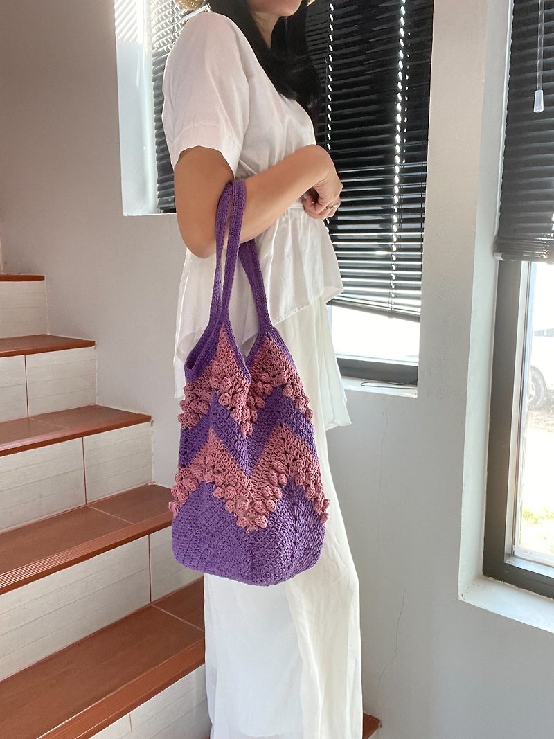 Crochet Cottot Bag, square base bag - Other - Cotton & Hemp Multicolor