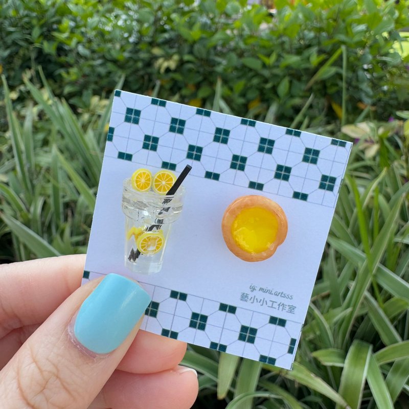 茶餐廳系列- 蛋撻 配 凍檸茶/凍奶茶/凍檸水/凍檸賓/菠蘿油 耳環 - 耳環/耳夾/耳骨夾 - 其他材質 
