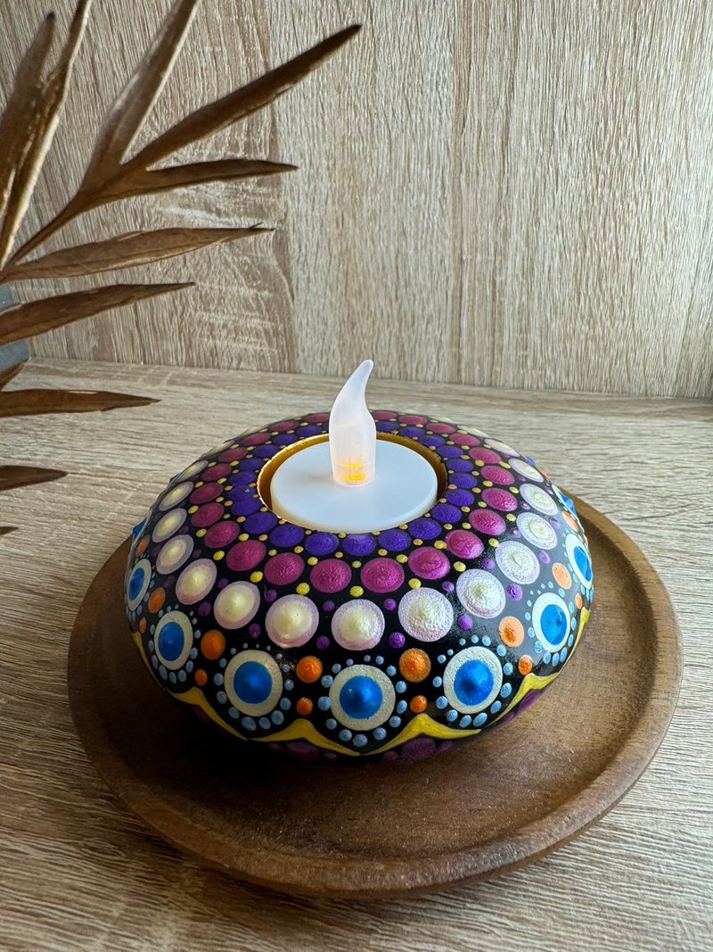 Magic Candle Holder Mandala Art Handmade Candle Holder - Items for Display - Cement Multicolor