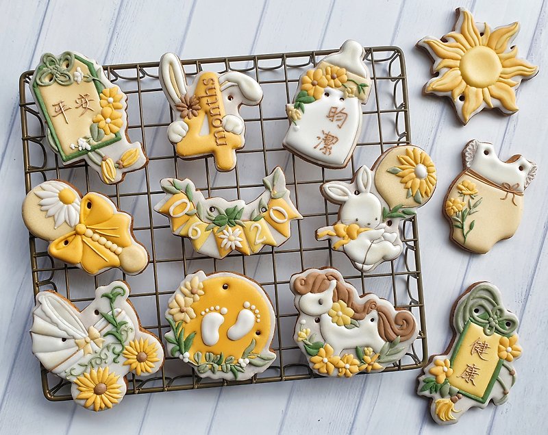 Little Yellow Flower Rabbit, Treasure Dragon, Year of the Rabbit, Year of the Dragon, Saliva Biscuits, Frosted Biscuits, 12 pieces/set - Handmade Cookies - Fresh Ingredients 