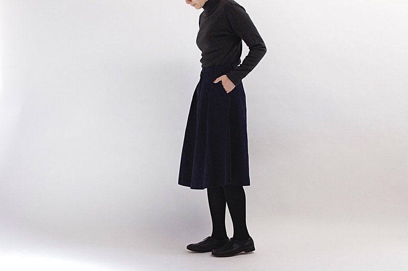 ウールコットンタンブラー加工スカート/NV - 裙子/長裙 - 棉．麻 藍色