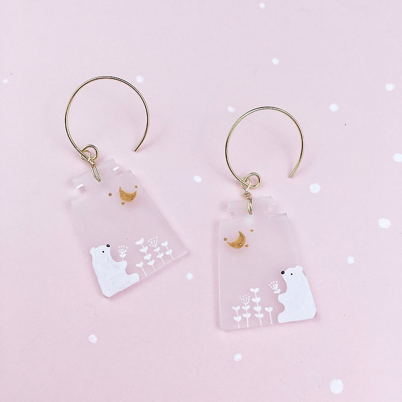 The scenery in the bottle appreciating the White Bear Earrings of the moon. - Earrings & Clip-ons - Resin 