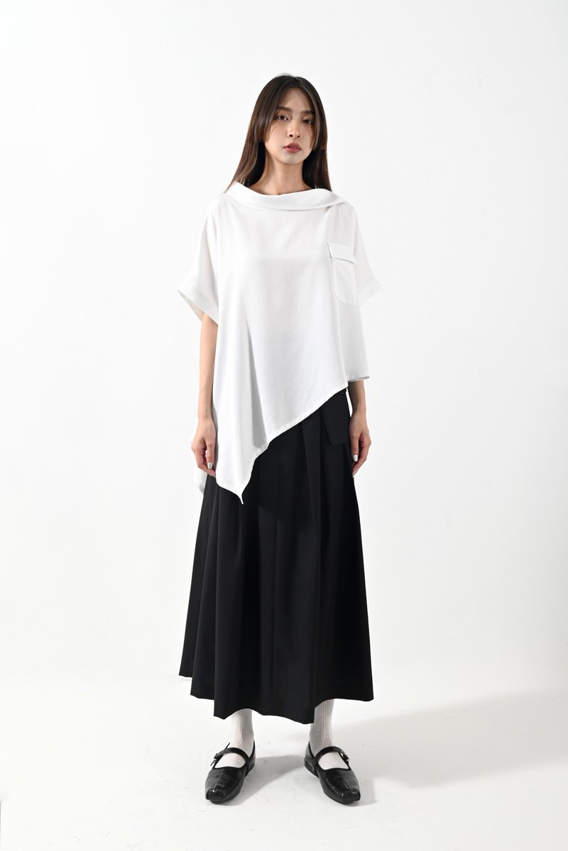 Asymmetric hem lapel sleeves loose top (three colors) - เสื้อผู้หญิง - ผ้าฝ้าย/ผ้าลินิน 