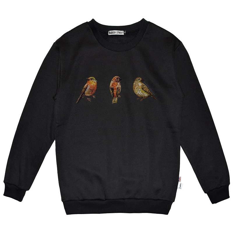 British Fashion Brand -Baker Street- Birds Printed Sweater - Men's T-Shirts & Tops - Cotton & Hemp Gray