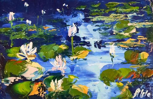 油絵 絵画【蓮の池】 油絵 絵画【蓮の池】 - メルカリ