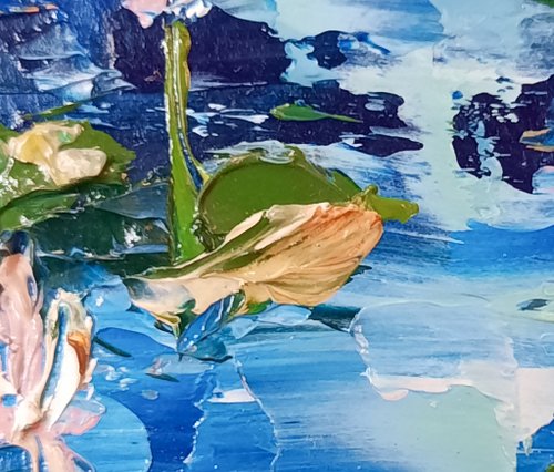 池の絵 オリジナル油絵 抽象風景画 睡蓮アート - ショップ AsheArt