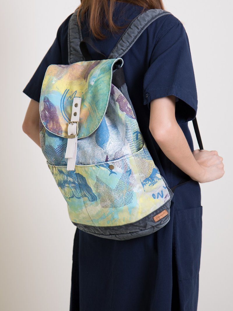 Drawstring Backpack - กระเป๋าเป้สะพายหลัง - ผ้าฝ้าย/ผ้าลินิน หลากหลายสี