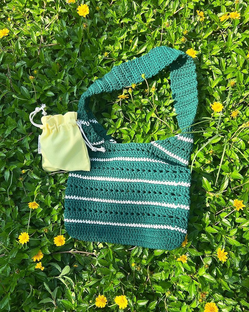 Striped crochet shoulder bag - Messenger Bags & Sling Bags - Cotton & Hemp Green