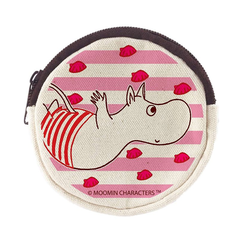 Moomin authorization-round canvas coin purse - กระเป๋าใส่เหรียญ - ผ้าฝ้าย/ผ้าลินิน สีแดง