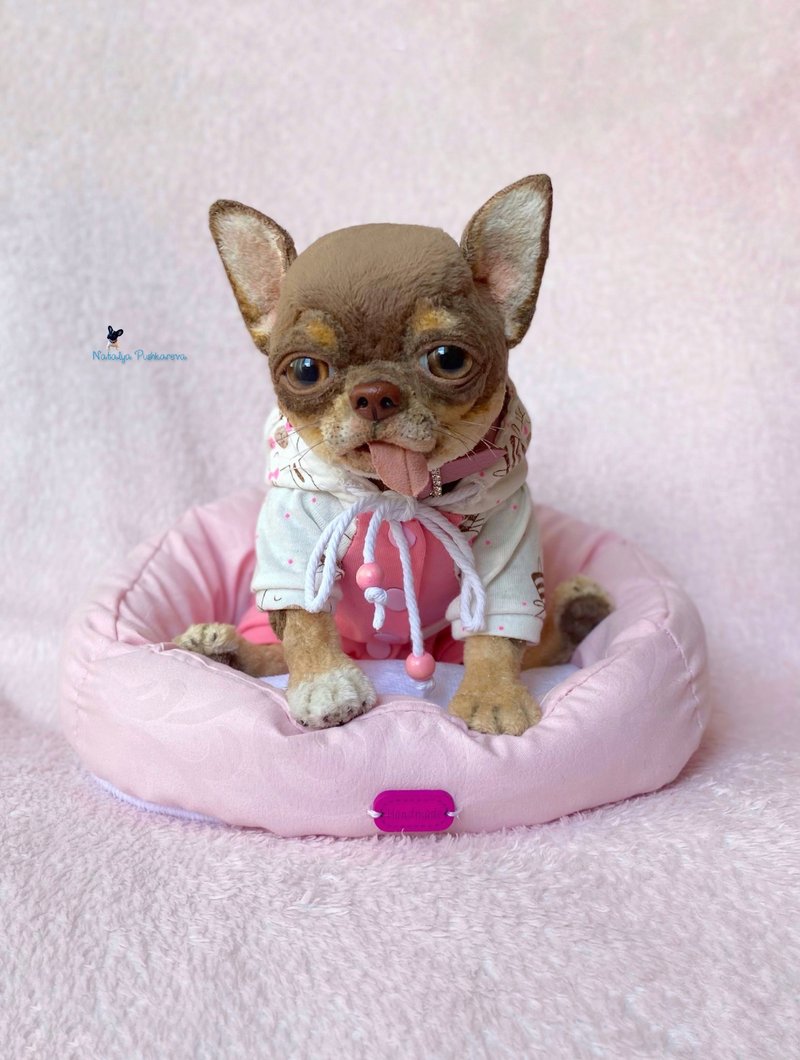 chihuahua puppy realistic toy - ตุ๊กตา - เส้นใยสังเคราะห์ สีกากี