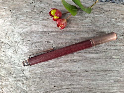 雄讚工坊 紫心木 原木 手工筆 鋼珠筆( 拔蓋式)